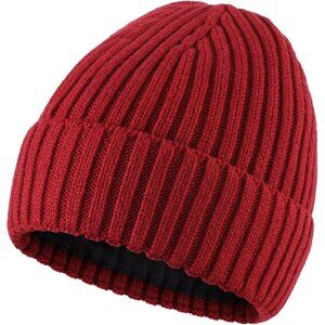 Fleece Line Red Cuffed Hat Men Women Knitted Winter Wool Beanies Skull Cap